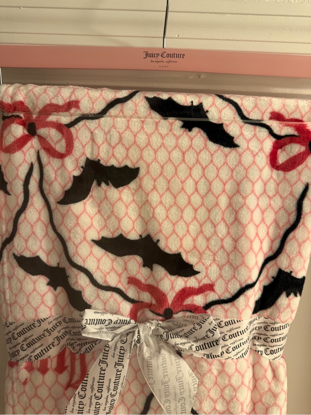 Juicy Couture Pink, Black & Red Bat-Print Plush Robe